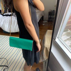 Green Leather Clutch - Gold Chain Banana Republic